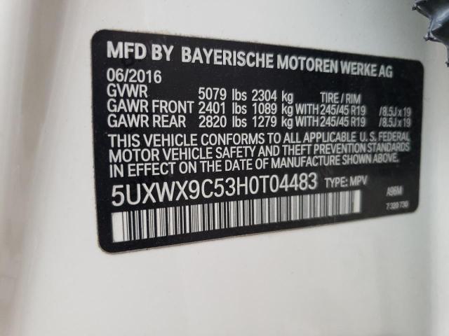 5UXWX9C53H0T04483 - 2017 BMW X3 XDRIVE28I WHITE photo 13