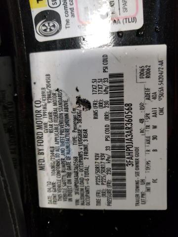 3FAHP0JA3AR360568 - 2010 FORD FUSION SEL BLACK photo 13