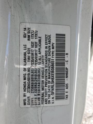 5FNRL5H6XEB088651 - 2014 HONDA ODYSSEY EXL WHITE photo 13