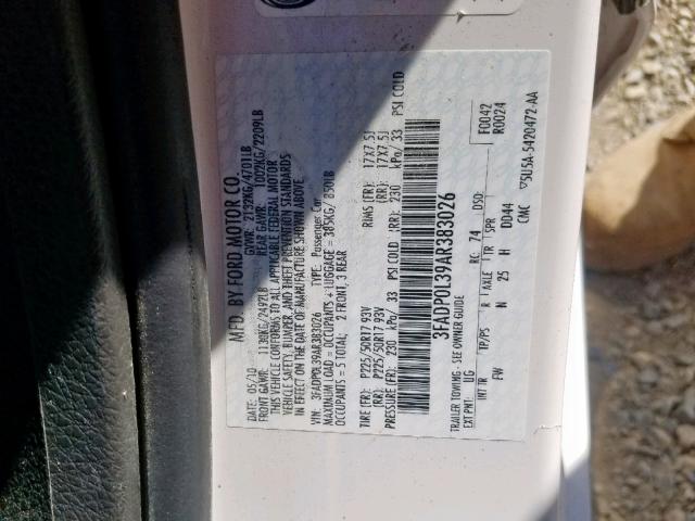 3FADP0L39AR383026 - 2010 FORD FUSION HYBRID  photo 10