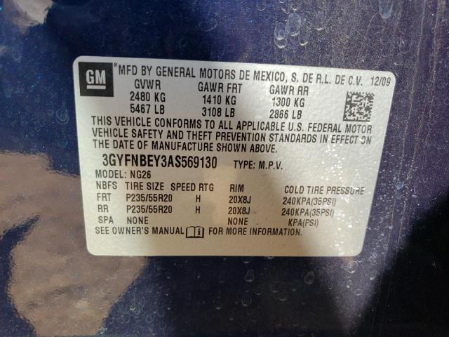 3GYFNBEY3AS569130 - 2010 CADILLAC SRX PERFORMANCE COLLECTION BLUE photo 12