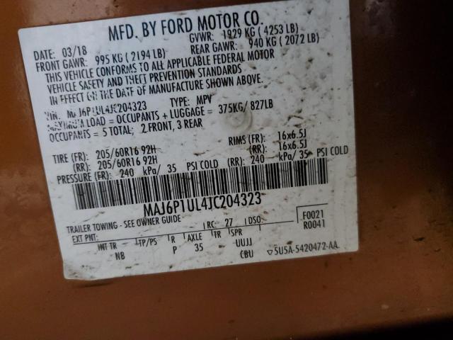 MAJ6P1UL4JC204323 - 2018 FORD ECOSPORT SE ყავისფერი ფოტო 13