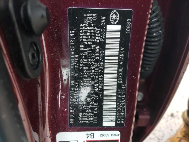 4T1BK36B17U207153 - 2007 TOYOTA AVALON XL BURGUNDY photo 12