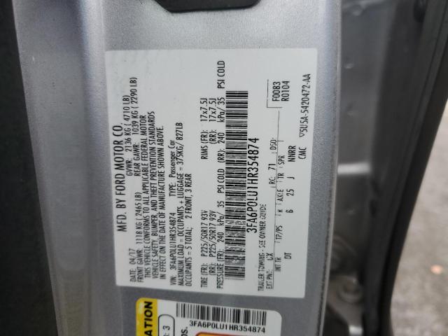 3FA6P0LU1HR354874 - 2017 FORD FUSION SE HYBRID SILVER photo 13