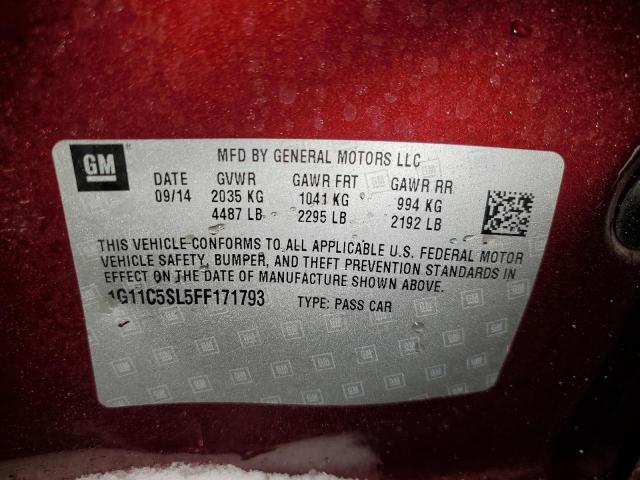 1G11C5SL5FF171793 - 2015 CHEVROLET MALIBU 1LT MAROON photo 12