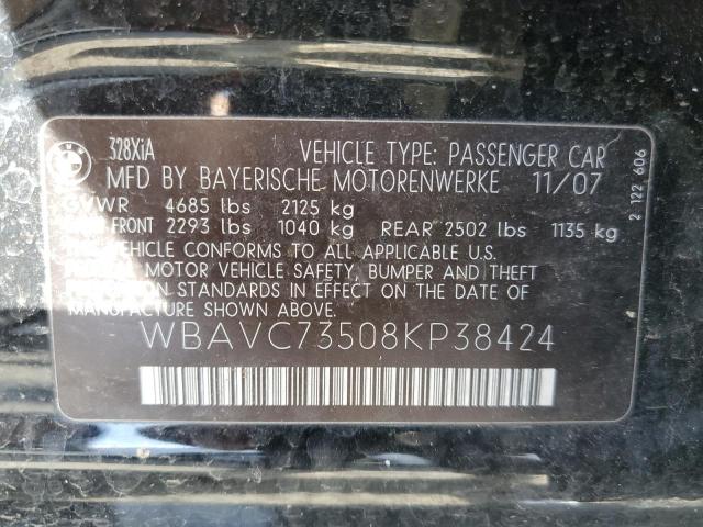 WBAVC73508KP38424 - 2008 BMW 328 XI SULEV BLACK photo 12