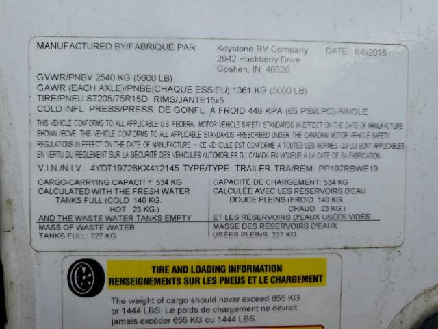 4YDT19726KX412145 - 2019 KEYSTONE PASSPORT TWO TONE photo 10