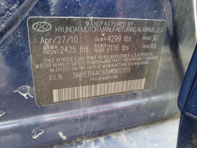 5NPEB4AC6BH060709 - 2011 HYUNDAI SONATA GLS BLUE photo 12