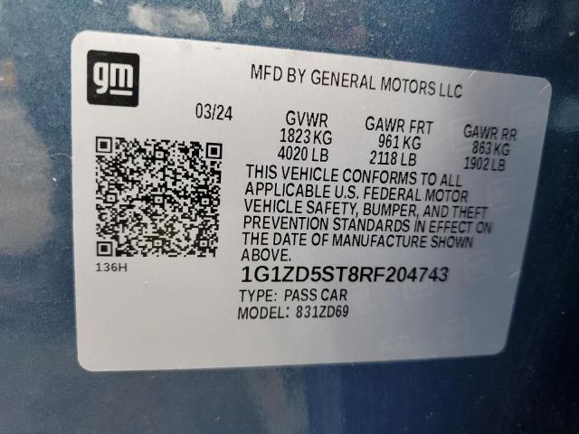 1G1ZD5ST8RF204743 - 2024 CHEVROLET MALIBU LT BLUE photo 12