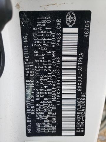 4T1BK3DB9BU397165 - 2011 TOYOTA AVALON BASE 白色 照片 12