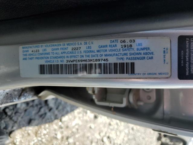 3VWPE69M63M189745 - 2003 VOLKSWAGEN JETTA WOLFSBURG 银色 照片 12