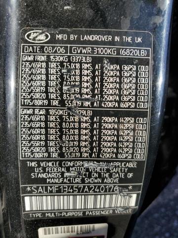 SALMF13457A240176 - 2007 LAND ROVER RANGE ROVE SUPERCHARGED BLACK photo 12