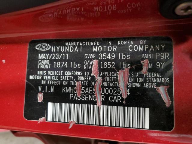 KMHCU5AE5CU002554 - 2012 HYUNDAI ACCENT GLS RED photo 12