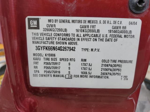 3GYFK66N64G267942 - 2004 CADILLAC ESCALADE ESV MAROON photo 12