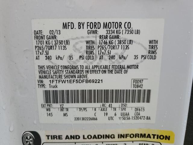 1FTFW1EF5DFB69221 - 2013 FORD F150 SUPERCREW WHITE photo 12