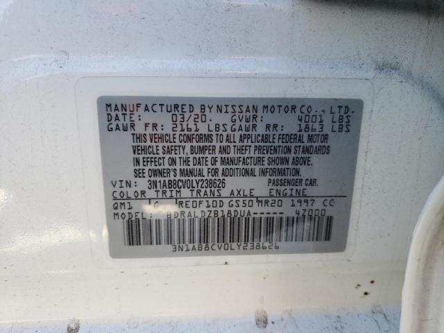 3N1AB8CV0LY238626 - 2020 NISSAN SENTRA SV WHITE photo 12