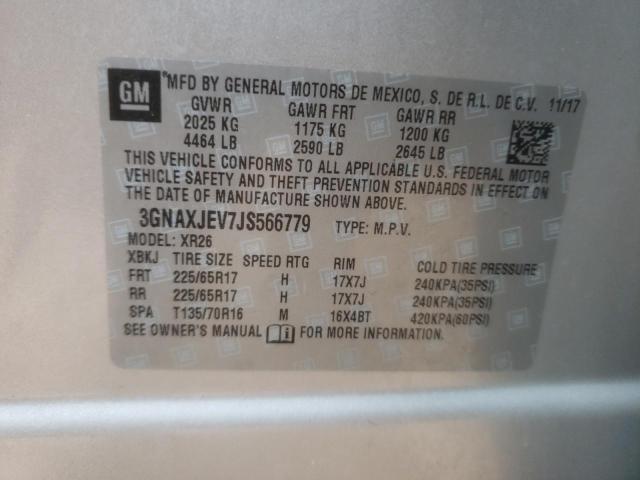 3GNAXJEV7JS566779 - 2018 CHEVROLET EQUINOX LT SILVER photo 13