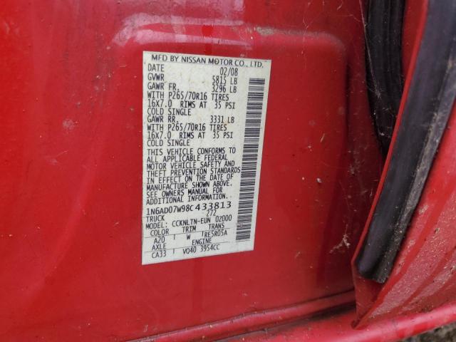 1N6AD07W98C433813 - 2008 NISSAN FRONTIER CREW CAB LE RED photo 12