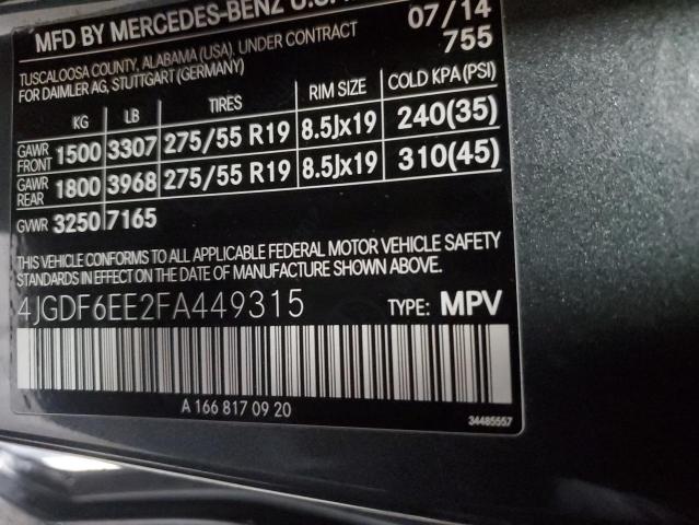 4JGDF6EE2FA449315 - 2015 MERCEDES-BENZ GL 450 4MATIC CHARCOAL photo 14