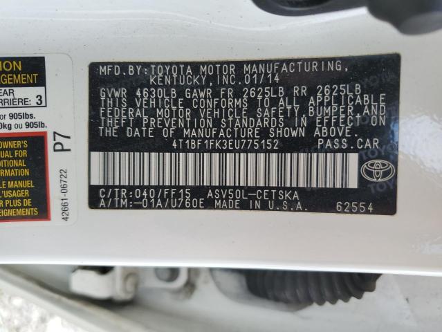 4T1BF1FK3EU775152 - 2014 TOYOTA CAMRY L WHITE photo 13