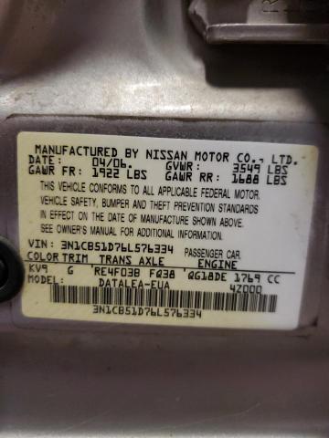 3N1CB51D76L576334 - 2006 NISSAN SENTRA 1.8 SILVER photo 13