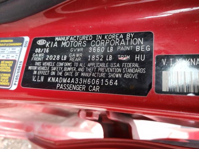 KNADM4A33H6061564 - 2017 KIA RIO LX RED photo 13