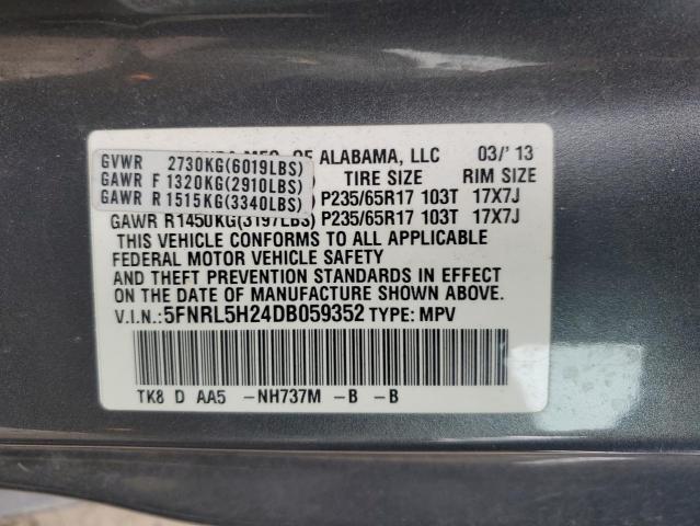 5FNRL5H24DB059352 - 2013 HONDA ODYSSEY LX GRAY photo 13