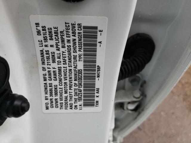 19XZE4F15KE002305 - 2019 HONDA INSIGHT LX WHITE photo 12