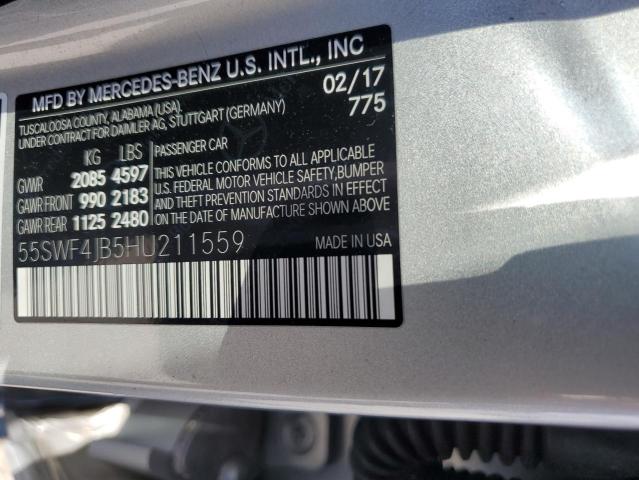 55SWF4JB5HU211559 - 2017 MERCEDES-BENZ C 300 SILVER photo 12