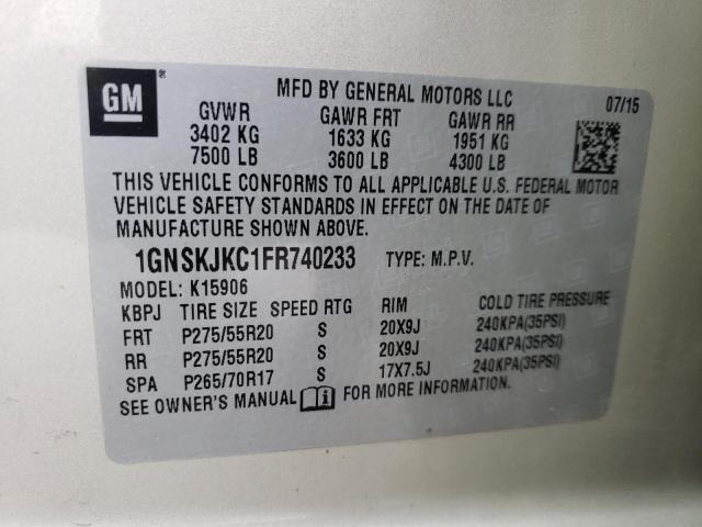 1GNSKJKC1FR740233 - 2015 CHEVROLET SUBURBAN K1500 LT GOLD photo 13