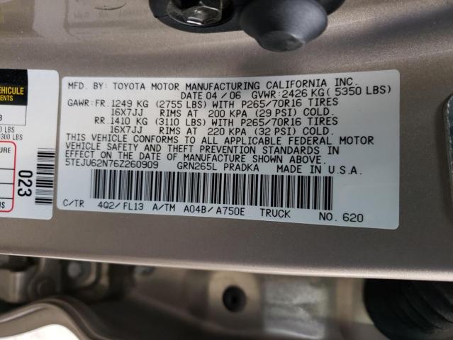 5TEJU62N76Z260909 - 2006 TOYOTA TACOMA DOUBLE CAB PRERUNNER BEIGE photo 12