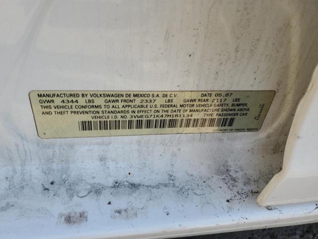 3VWEG71K47M181134 - 2007 VOLKSWAGEN JETTA WOLFSBURG 白色 照片 12