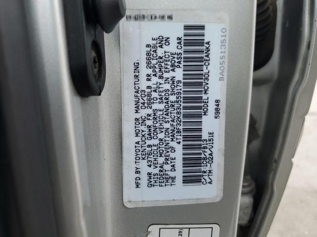 4T1BF32K83U559179 - 2003 TOYOTA CAMRY LE SILVER photo 12