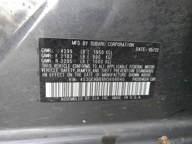 4S3GKAB66N3608840 - 2022 SUBARU IMPREZA GRAY photo 12