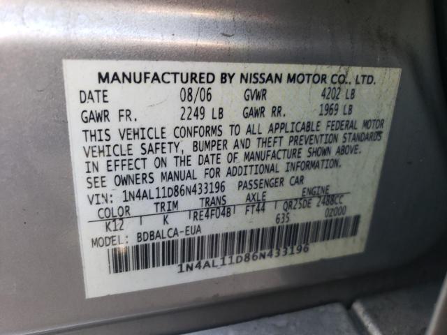 1N4AL11D86N433196 - 2006 NISSAN ALTIMA S SILVER photo 13