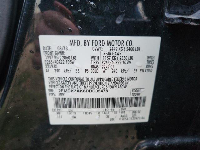 2FMDK3AK6DBC05478 - 2013 FORD EDGE SPORT BLACK photo 10