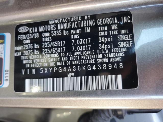 5XYPG4A36KG438948 - 2019 KIA SORENTO L GRAY photo 13