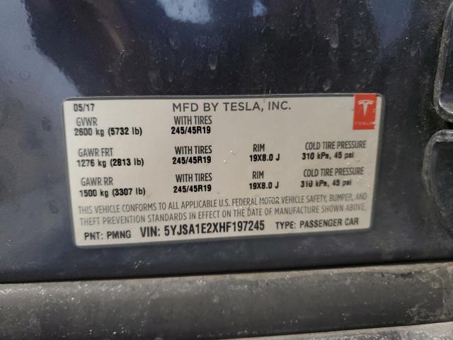5YJSA1E2XHF197245 - 2017 TESLA MODEL S BLACK photo 12