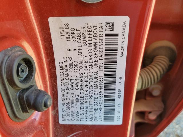 2HGFC2F68MH519681 - 2021 HONDA CIVIC LX ORANGE photo 13