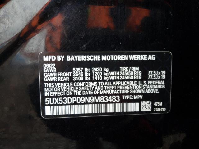 5UX53DP09N9M83483 - 2022 BMW X3 XDRIVE30I BLACK photo 13