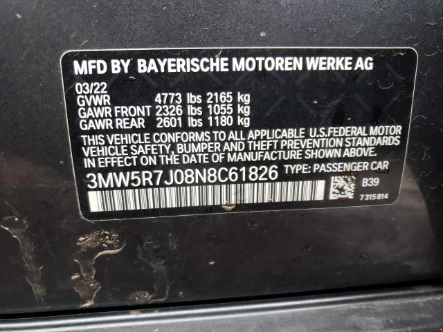 3MW5R7J08N8C61826 - 2022 BMW 330XI GRAY photo 12