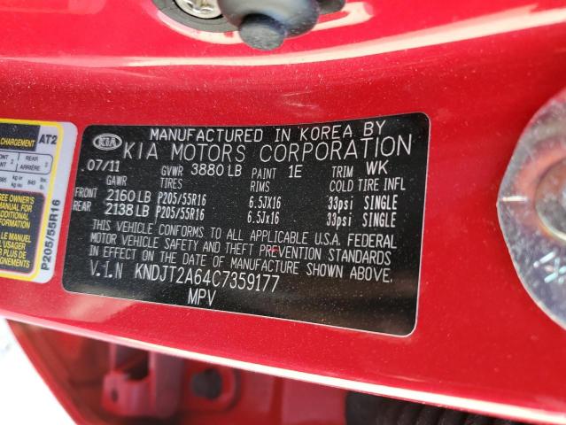KNDJT2A64C7359177 - 2012 KIA SOUL + RED photo 13