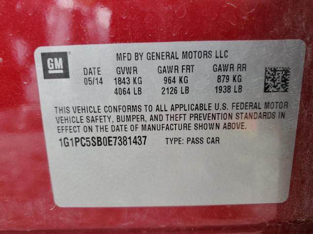 1G1PC5SB0E7381437 - 2014 CHEVROLET CRUZE LT RED photo 12