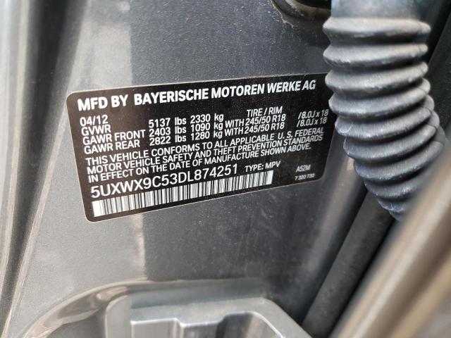 5UXWX9C53DL874251 - 2013 BMW X3 XDRIVE28I GRAY photo 13