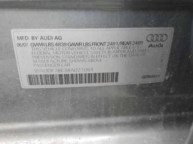 WAUDF78E38A021064 - 2008 AUDI A4 2.0T QUATTRO SILVER photo 12