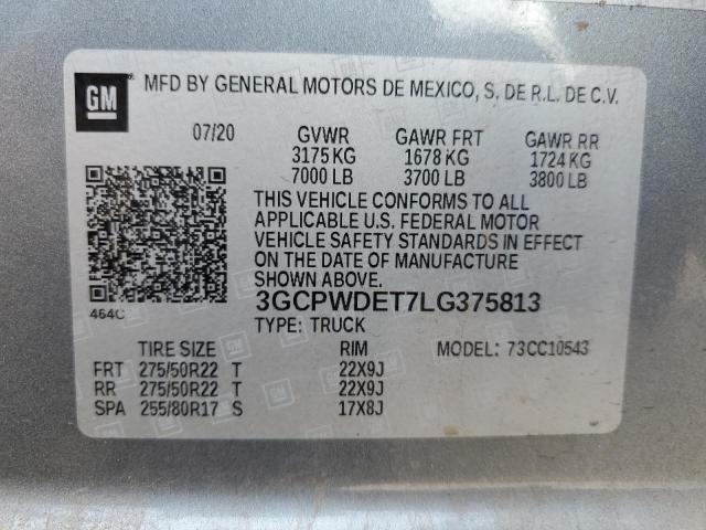 3GCPWDET7LG375813 - 2020 CHEVROLET SILVERADO C1500 RST GRAY photo 12