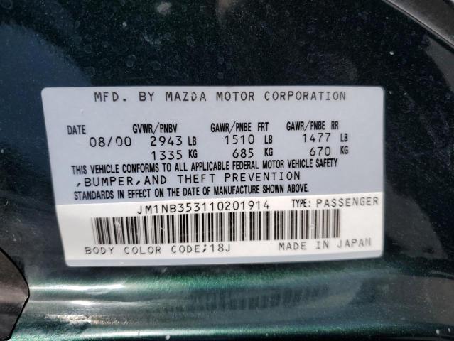 JM1NB353110201914 - 2001 MAZDA MX-5 MIATA BASE GREEN photo 12