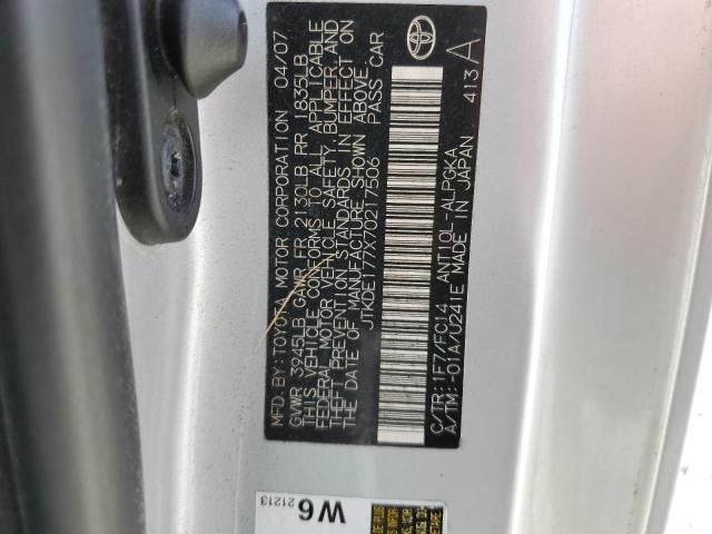 JTKDE177X70217506 - 2007 TOYOTA SCION TC 银色 照片 12