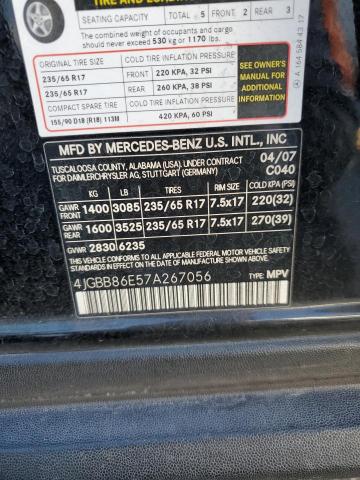 4JGBB86E57A267056 - 2007 MERCEDES-BENZ ML 350 BLACK photo 12