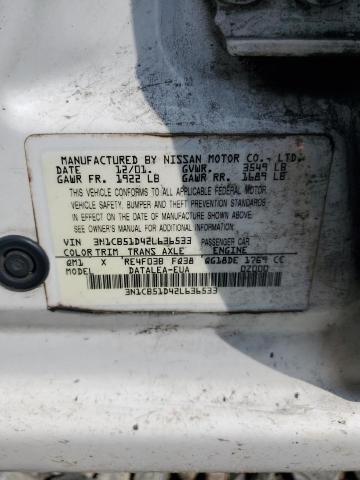 3N1CB51D42L636533 - 2002 NISSAN SENTRA XE WHITE photo 13